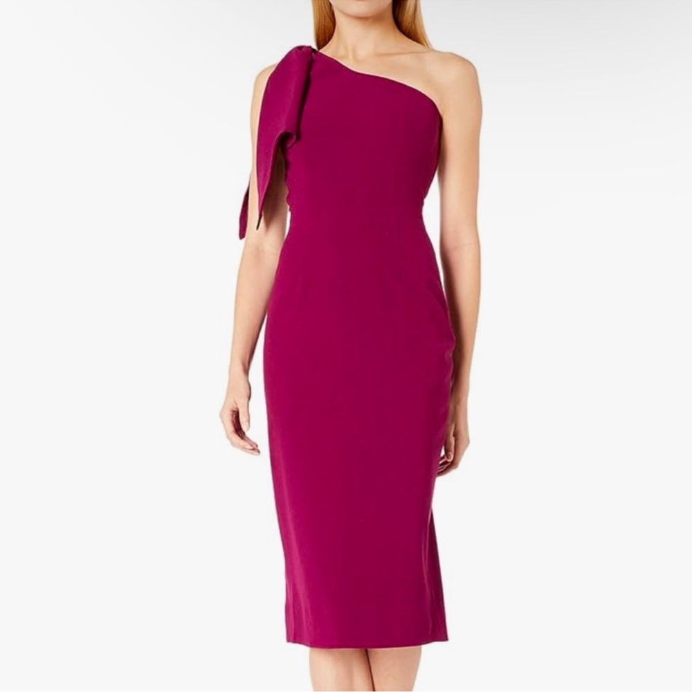 DRESS THE POPULATION Tiffany One-Shoulder Maroon Dark Magenta Dress Size S NWT - Picture 5 of 11